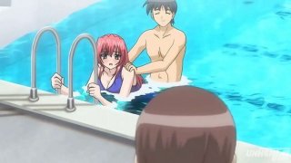 Asian siblings poolside fuck almost gets caught