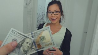 Money Makes Nerdy Girl Smile & Gobble!