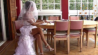 Naughty bride masturbating her snatch