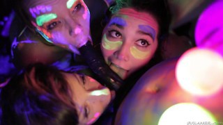 Hot lesbians playing with fluorescent body paint