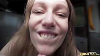 Fake taxi gina has to use her mouth and pussy to pay the driver for cleaning bill