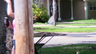 Lucky dude with car bangs teen