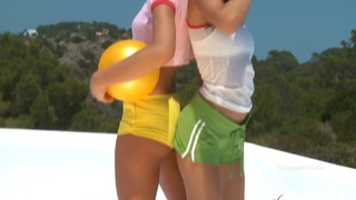 Colorful tanned lesbian teens