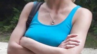 Perky blond amateur fucks in woods