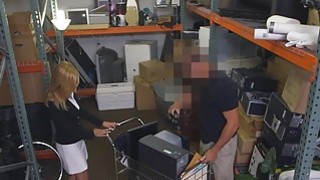 Hot amateur blonde milf railed in storage room by pawn guy